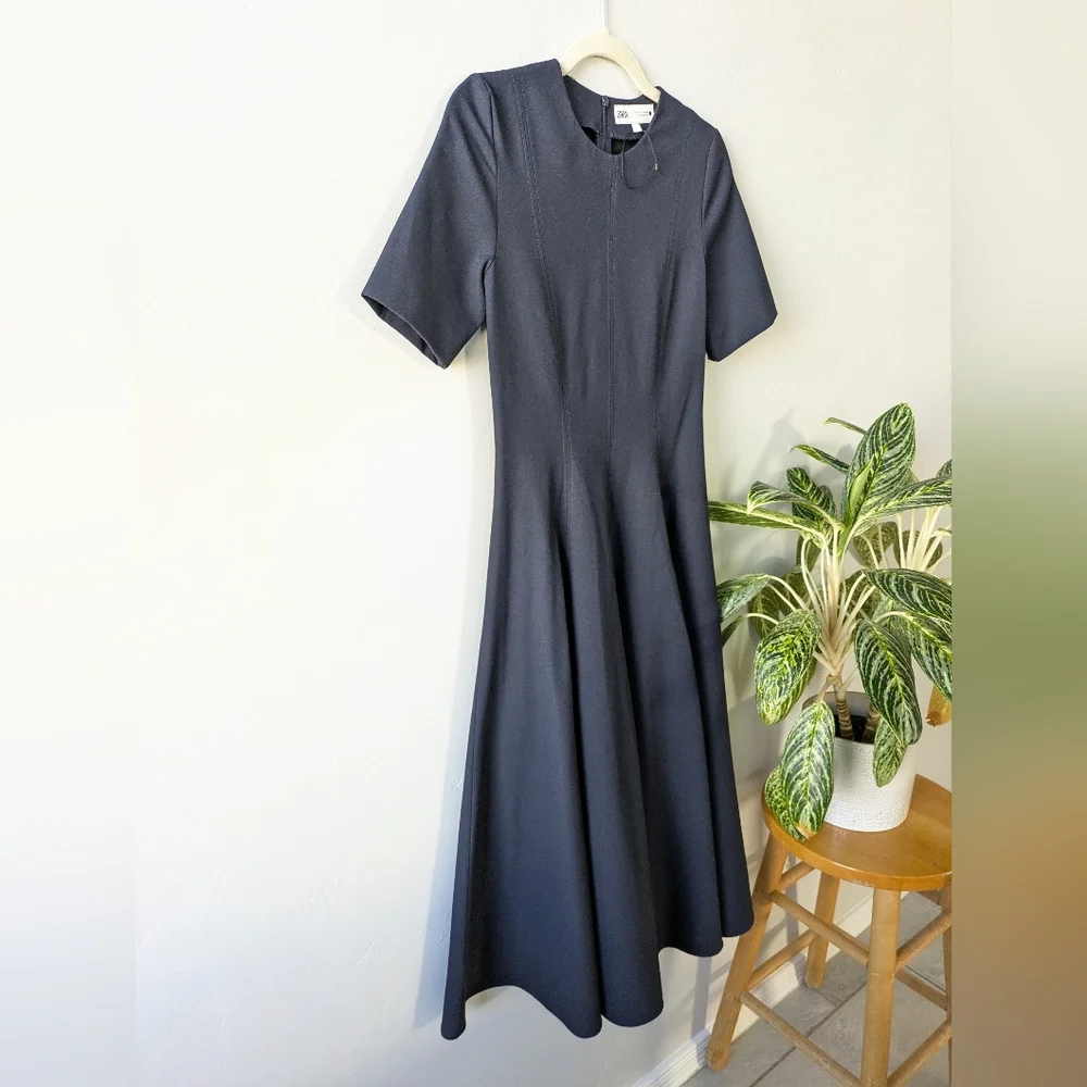 NWOT Zara Elegant Blue Short Sleeve Dress - Picture 5 of 8